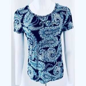 TommyHilfiger PaisleyShortSleeveBlouse-Navy/White